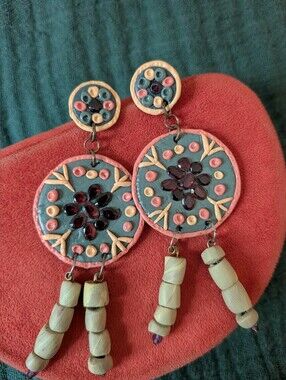 Handmade Vintage inspired 70s Dangle Funky Chunky Boho Beaded Earrings